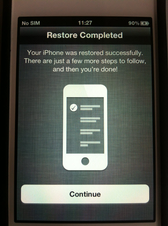 iPhone data restore completed
