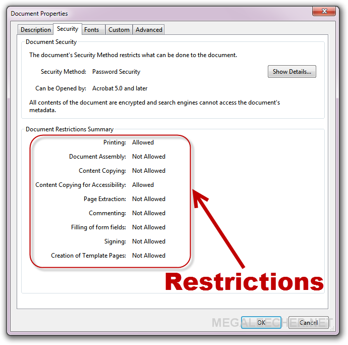 PDF with security restrictions