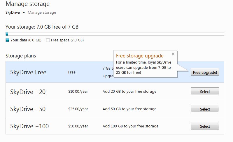 Free SkyDrive Storage